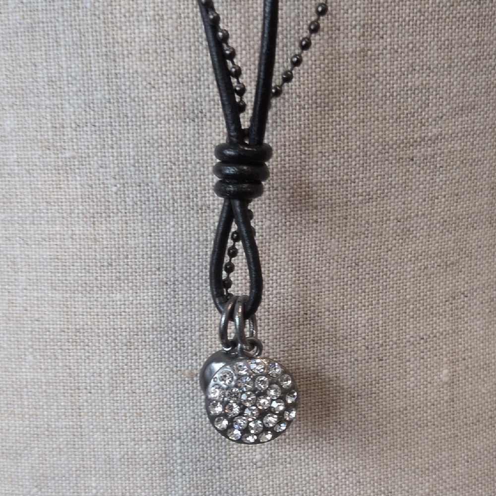Dansk Smykkekunst Crystal Leather And Small Ball Chain Necklace